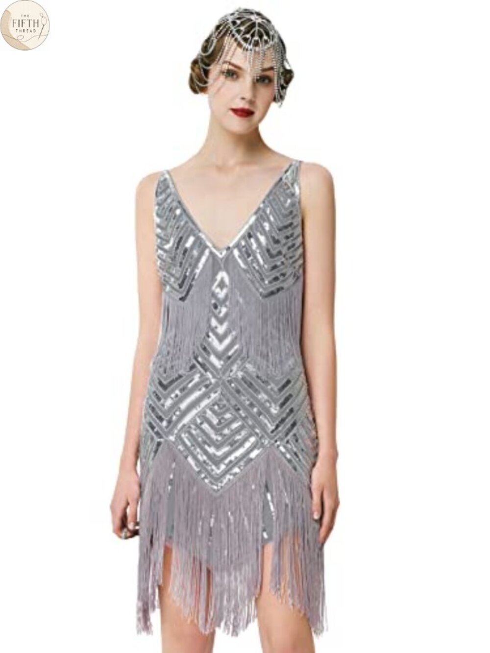 1920s Flapper Dress V Neck Bodycon Midi Fringe Sequins Gatsby Party
